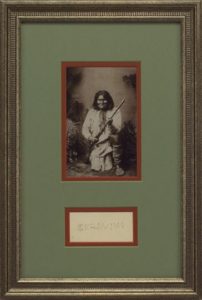 Geronimo's photograph and signature, from the collection of western american artifacts and documents